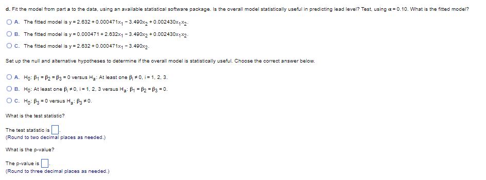 an available statistical software package. Is the overall model statistically useful in