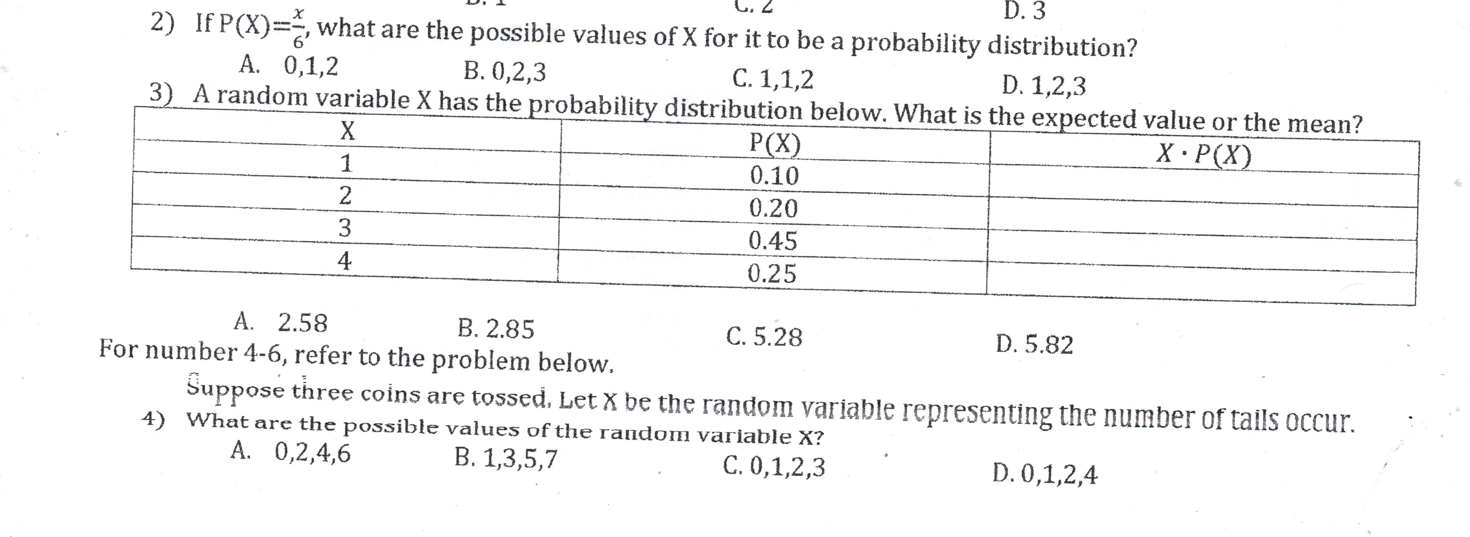 A. B. C. D. X P(X) X P(X) X P(X) P(X) 1/8