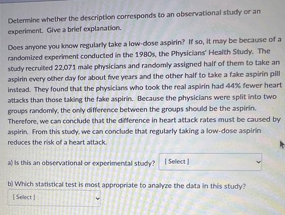 A answer choices- Experimental Study Observations study Answers choices for B -one-sample