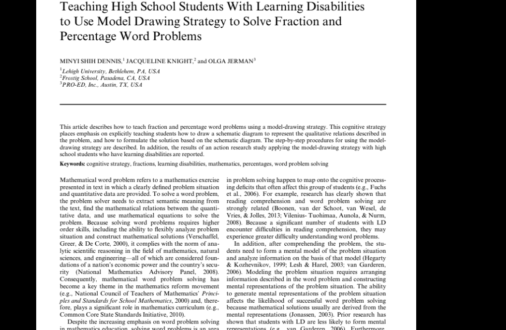 Strategy to Solve Fraction and Percentage Word Problems MINYI SHIH DENNIS, '