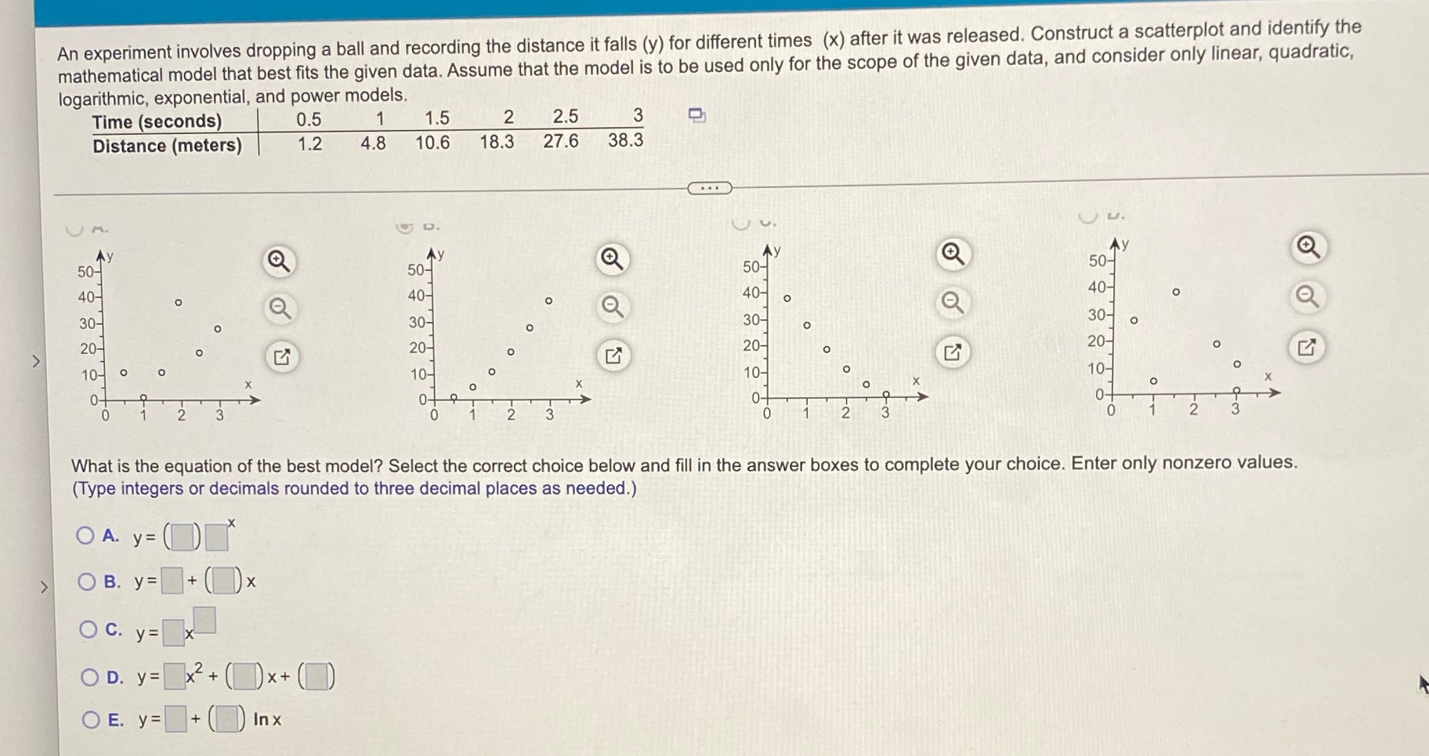 An experiment involves dropping a ball and recording the distance it