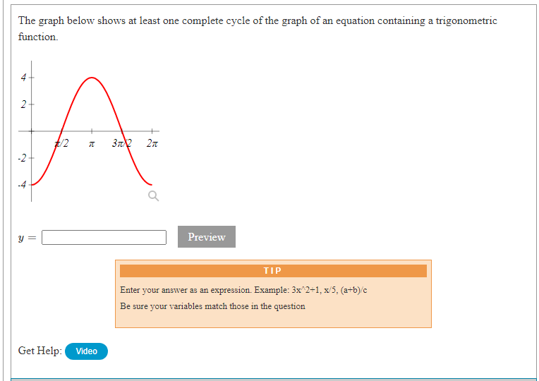 The graph below shows at least one complete cycle of the graph