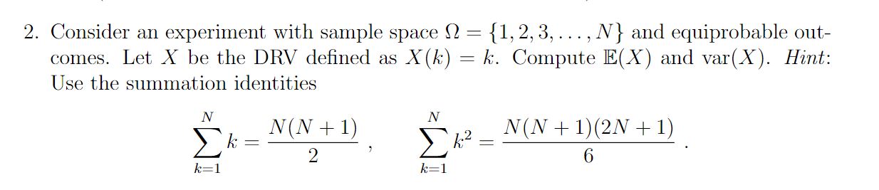 the DRV defined as X (k) Use the summation identities k 2