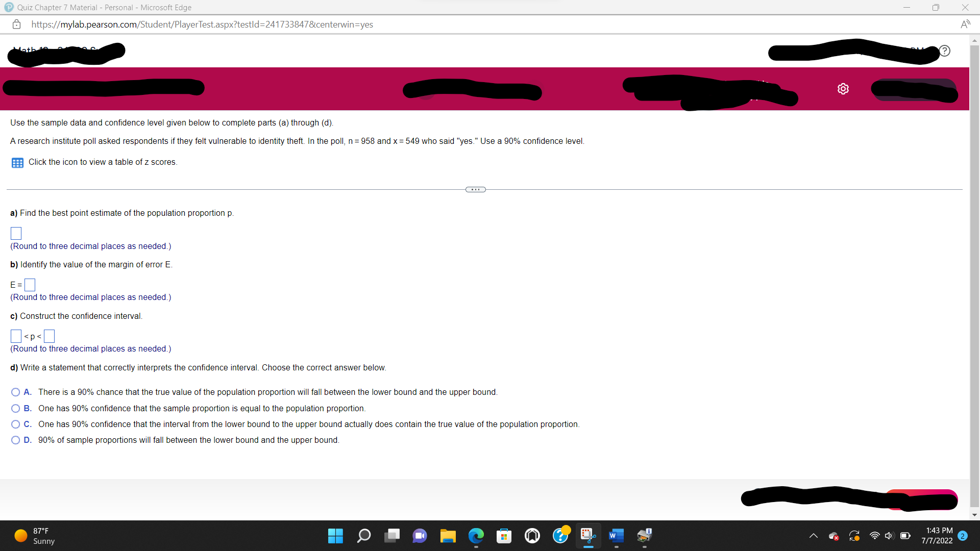  Quiz Chapter 7 Material - Personal - Microsoft Edge X https://mylab.pearson.com/Student/PlayerTest.aspx?testld=241733847&centerwin=yes