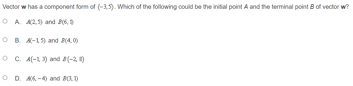 has an initial point at A and a terminal point at B.O