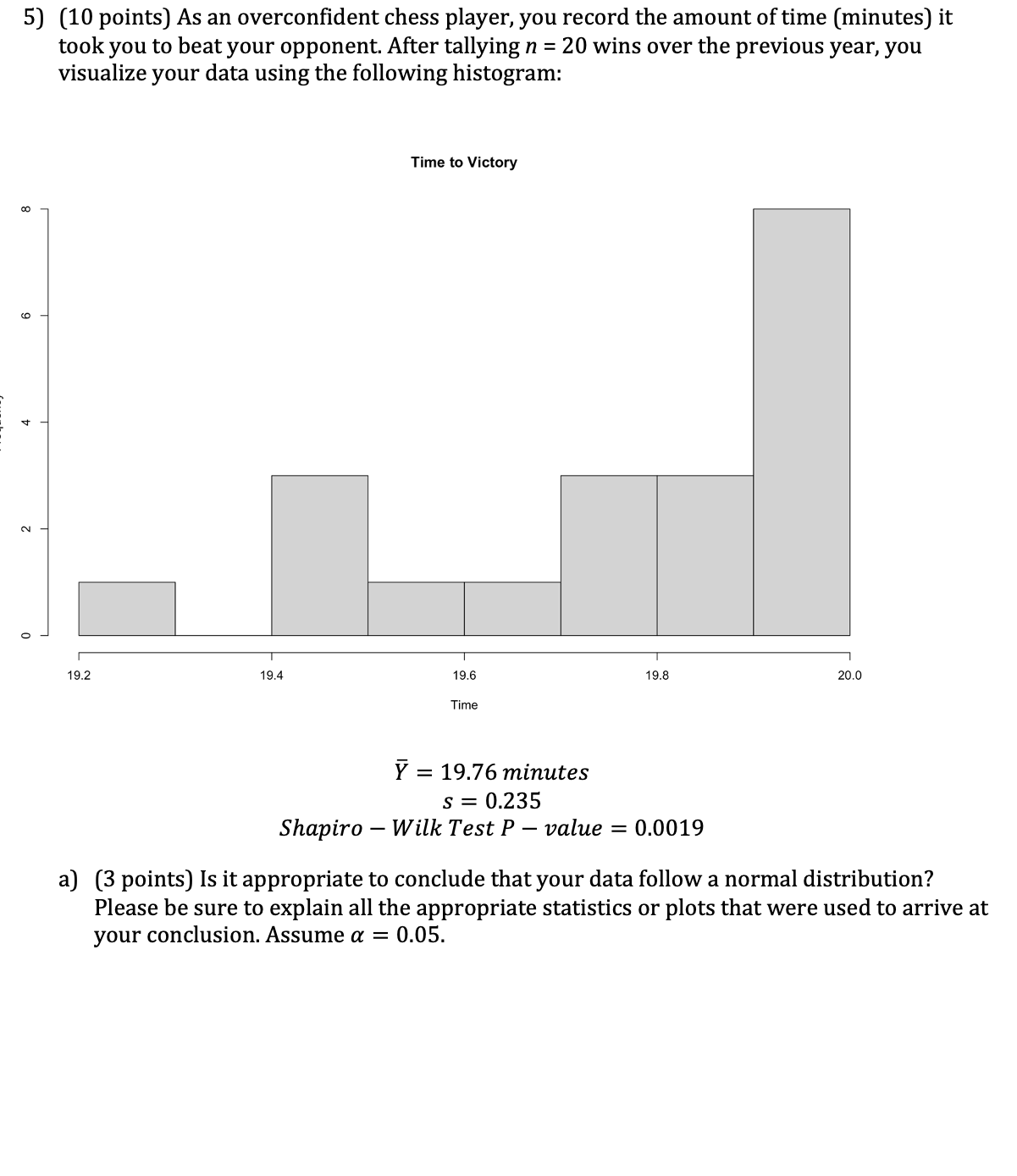 central value of your distribution is greater than 19.6 minutes. Please write