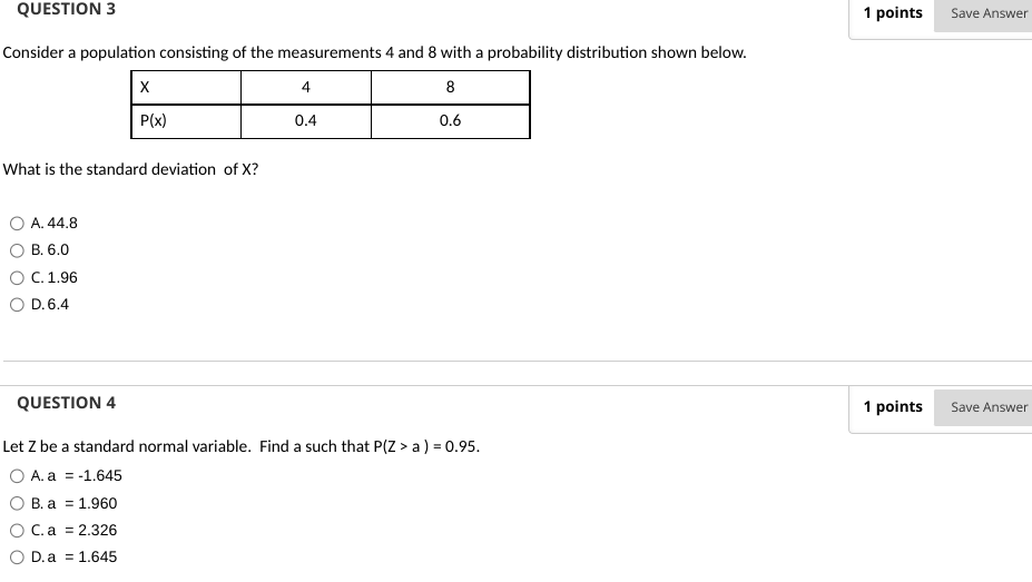 the measurements 4 and 3 with a probability distribution shown below. QUESTION
