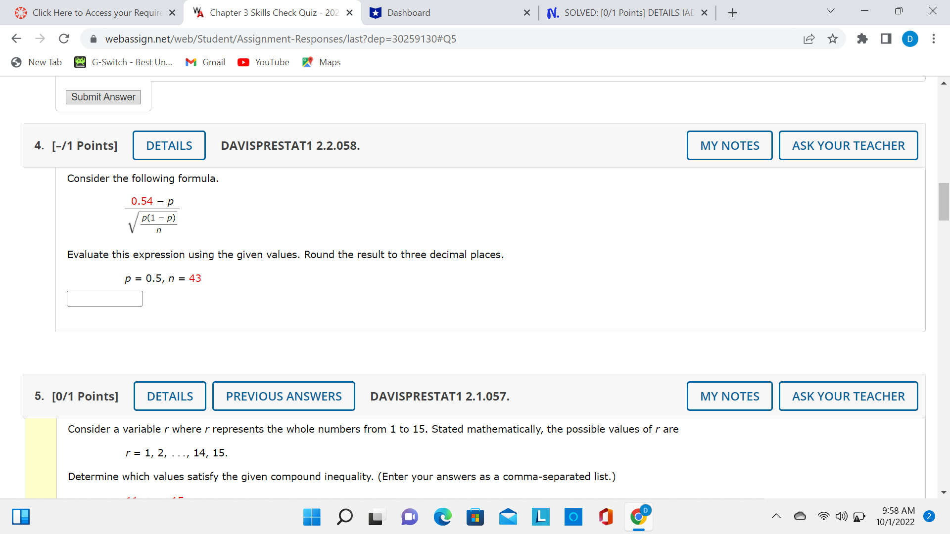 Check Quiz - 202 X Dashboard x N. SOLVED: [0/1 Points] DETAILS