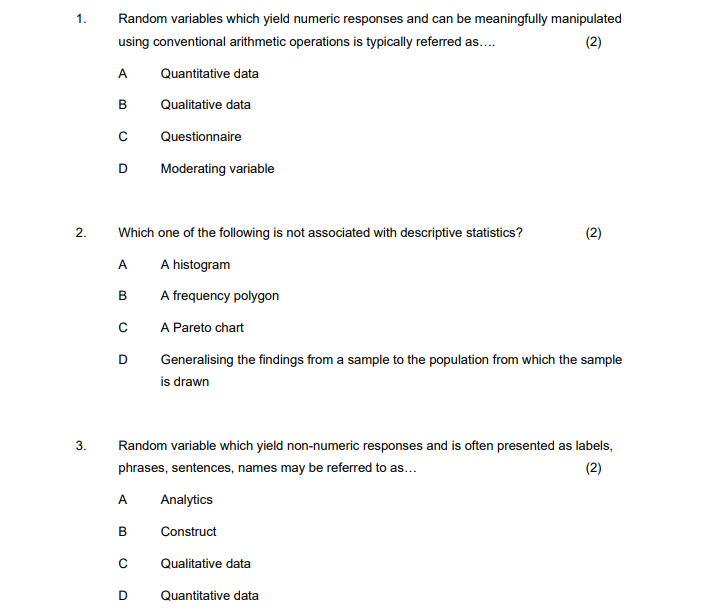  1. Random variables which yield numeric responses and can be meaningfully