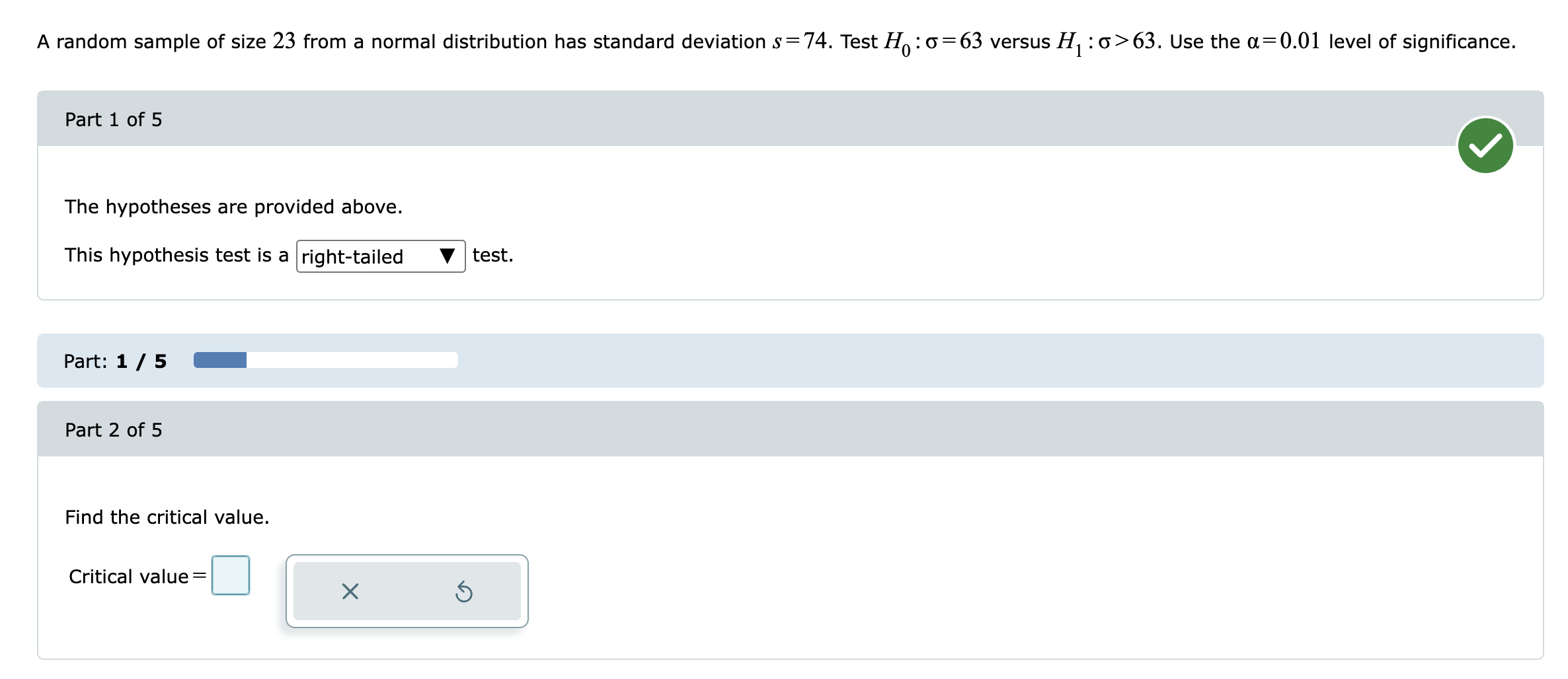  A random sample of size 23 from a normal distribution has