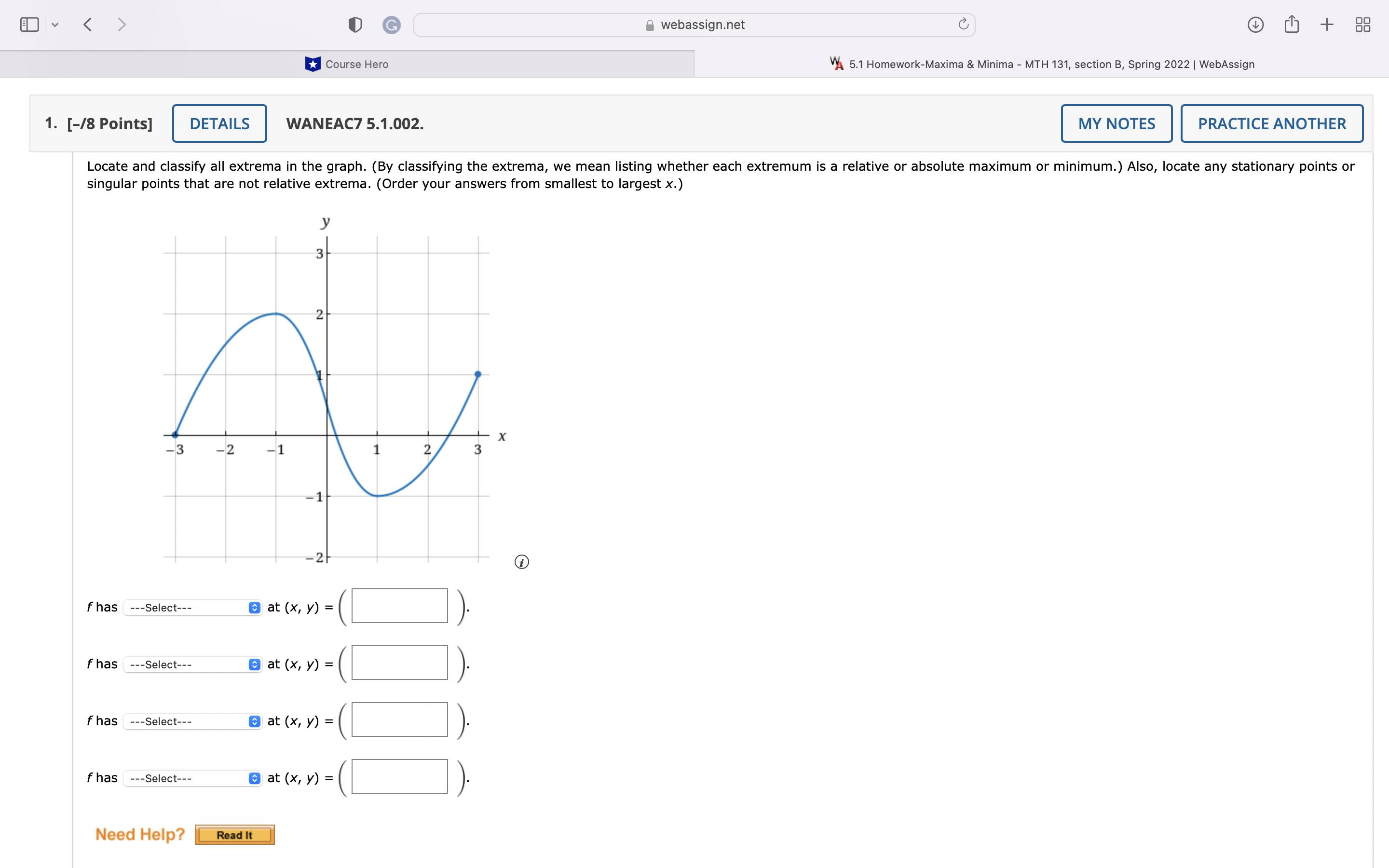 minimum.) Also, locate any stationary points or singular points that are not