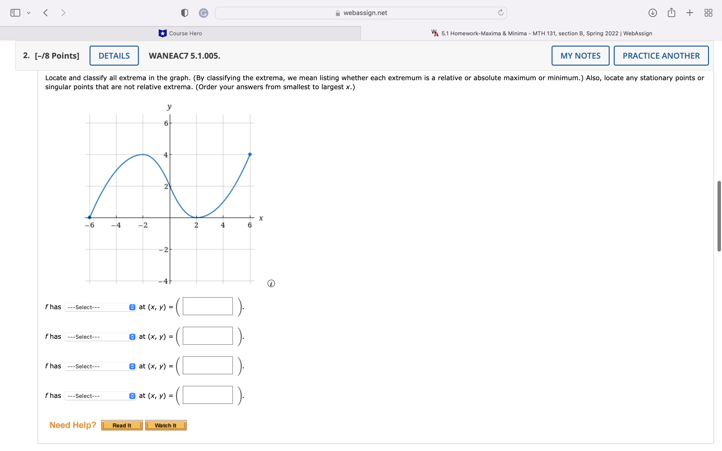 relative extrema. (Order your answers from smallest to largest x. ) X