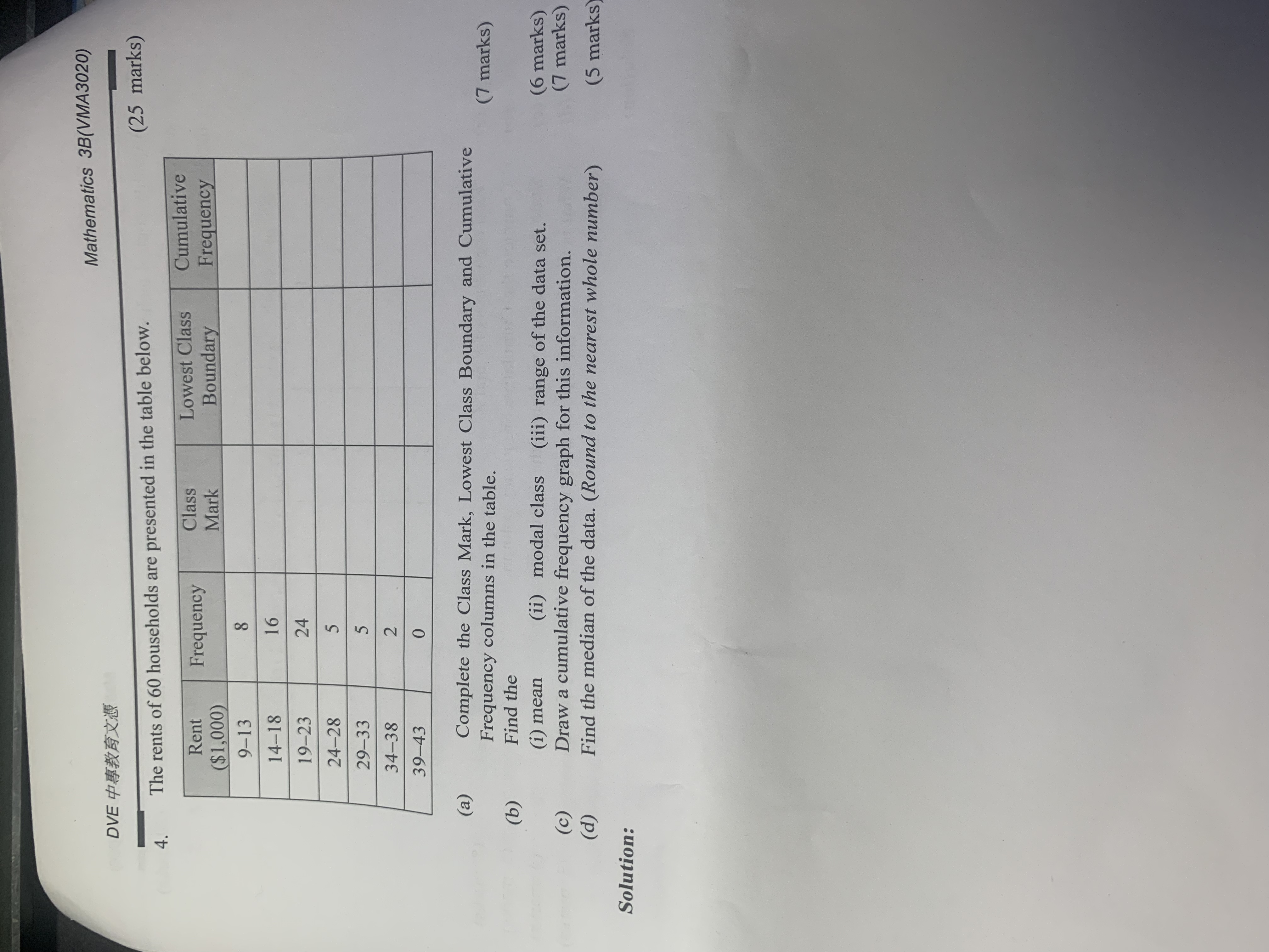 Revenue Frequency Class Mark Class Boundary ( x $10,000) 15-19 15 17