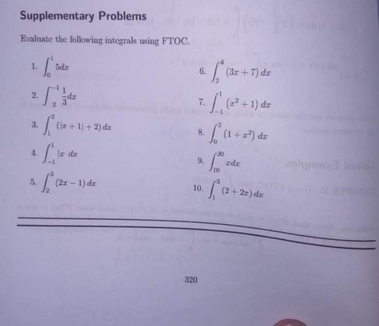 Supplementary Problems Evaluate the following integrals using FTOC. 1. 5de 6.