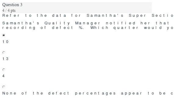 Question 3 4 / 4 pts Refer to the data for