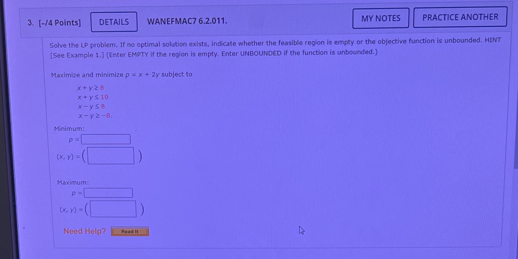  3. [-/4 Points] DETAILS WANEFMAC7 6.2.011. MY NOTES PRACTICE ANOTHER Solve