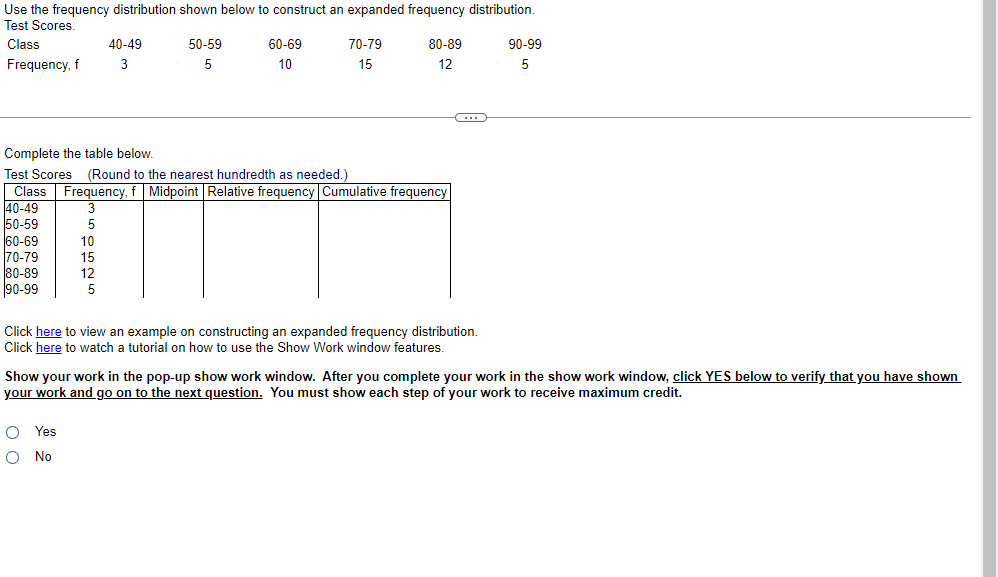  Use the frequency distribution shown below to construct an expanded frequency