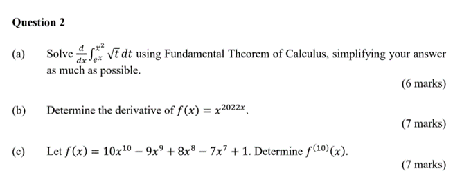 Theorem of Calculus, simplifying your answer as much as possible. {a marks}