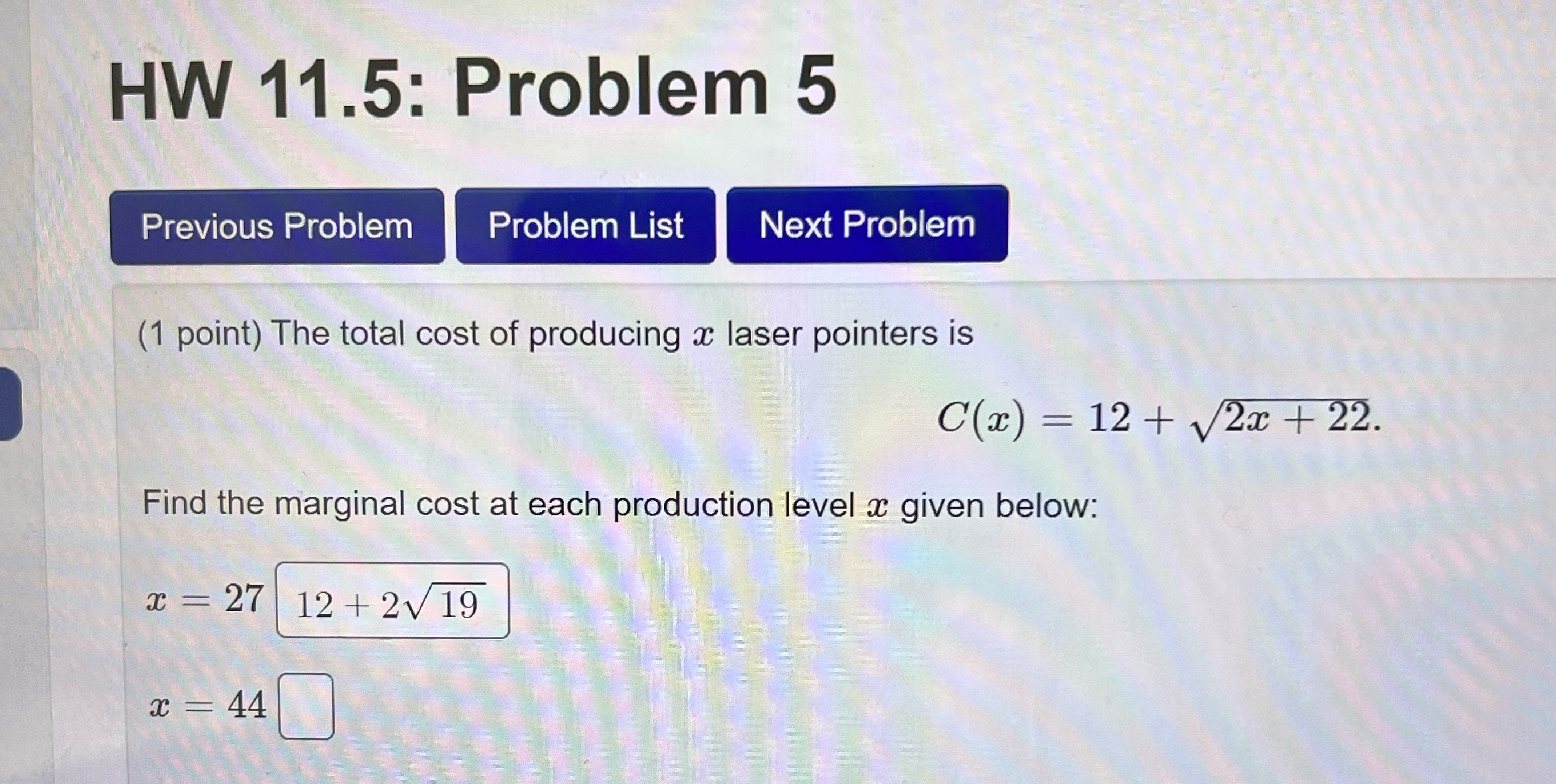  HW 11.5: Problem 5 Previous Problem Problem List Next Problem (1