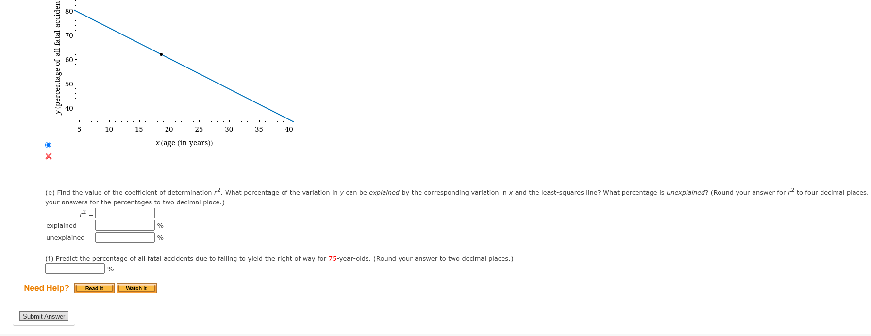 in years. Let y be the percentage of all fatal accidents (for