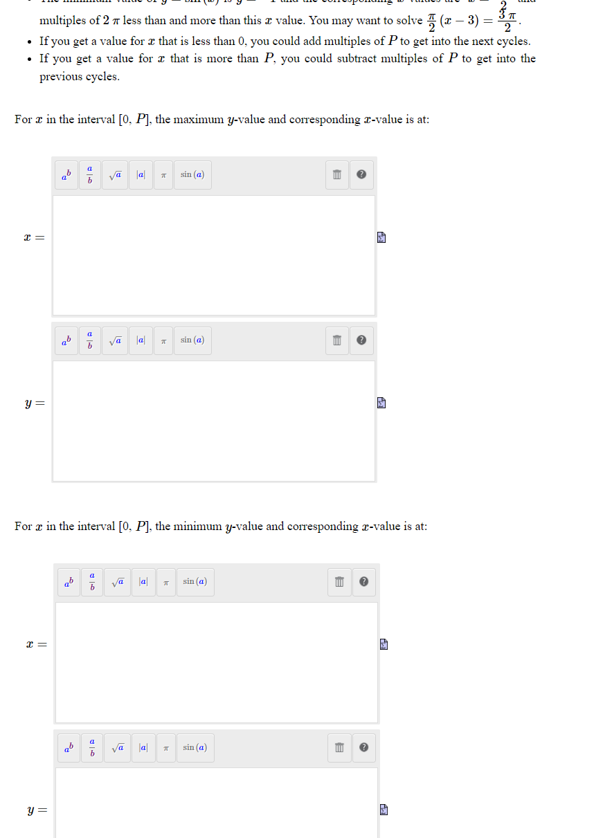 the maximum and minimum yvalues and their corresponding tit-values. Enter the exact