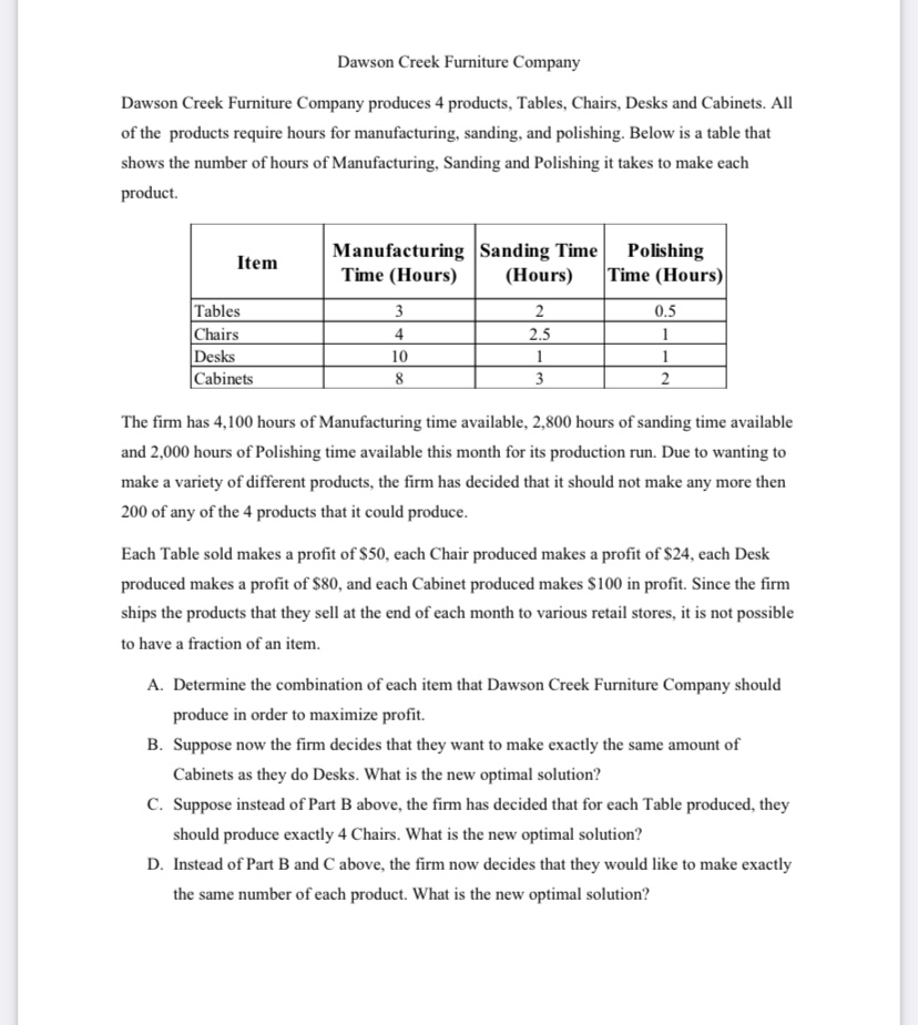 Answer using excel. What is the Decision variable, Objective function and constraints.