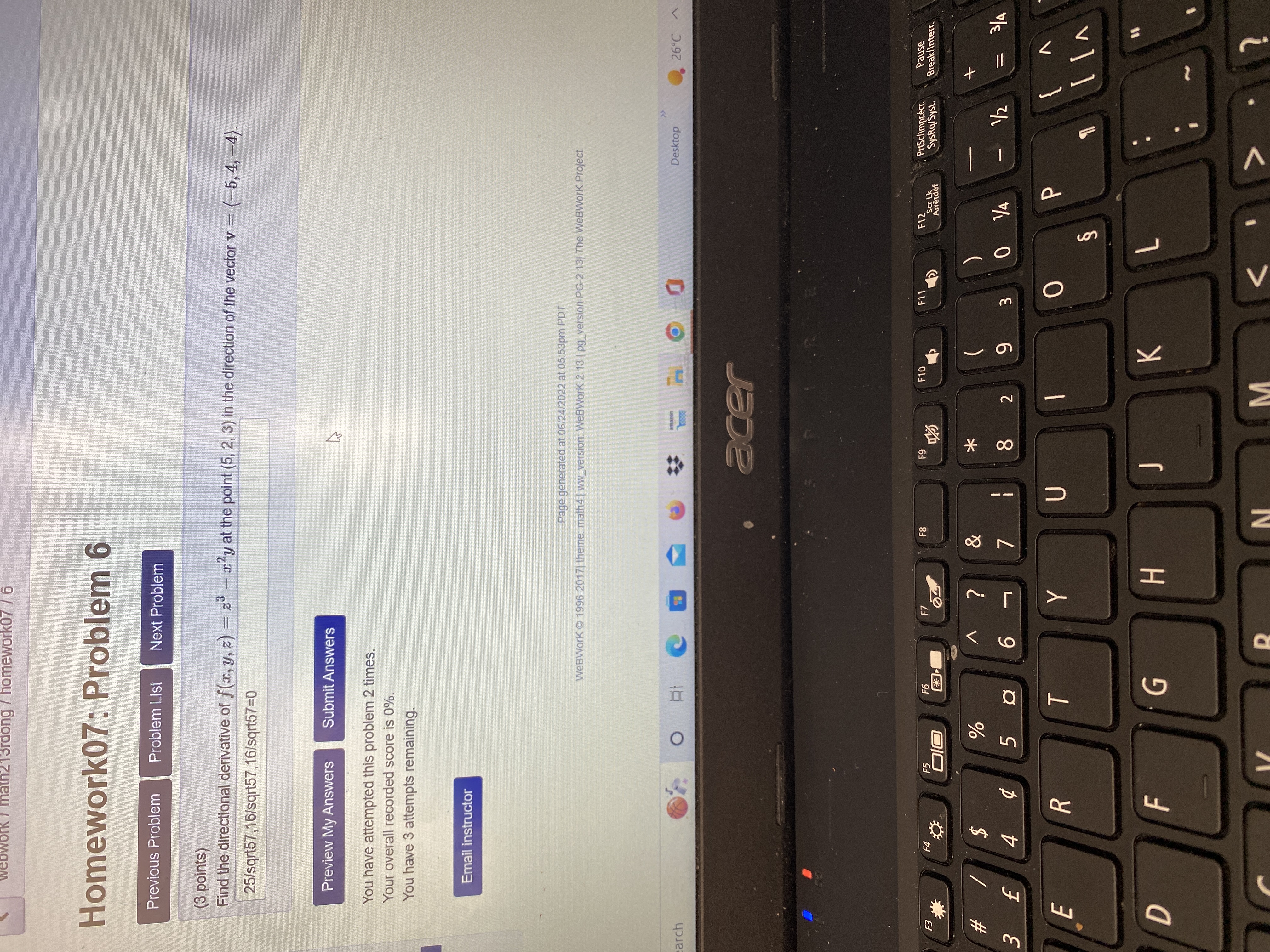 6) in the direction in which f decreases most rapidly. vector =