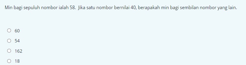 min bagi sembilan nombor yang lain. o o o o 60 54