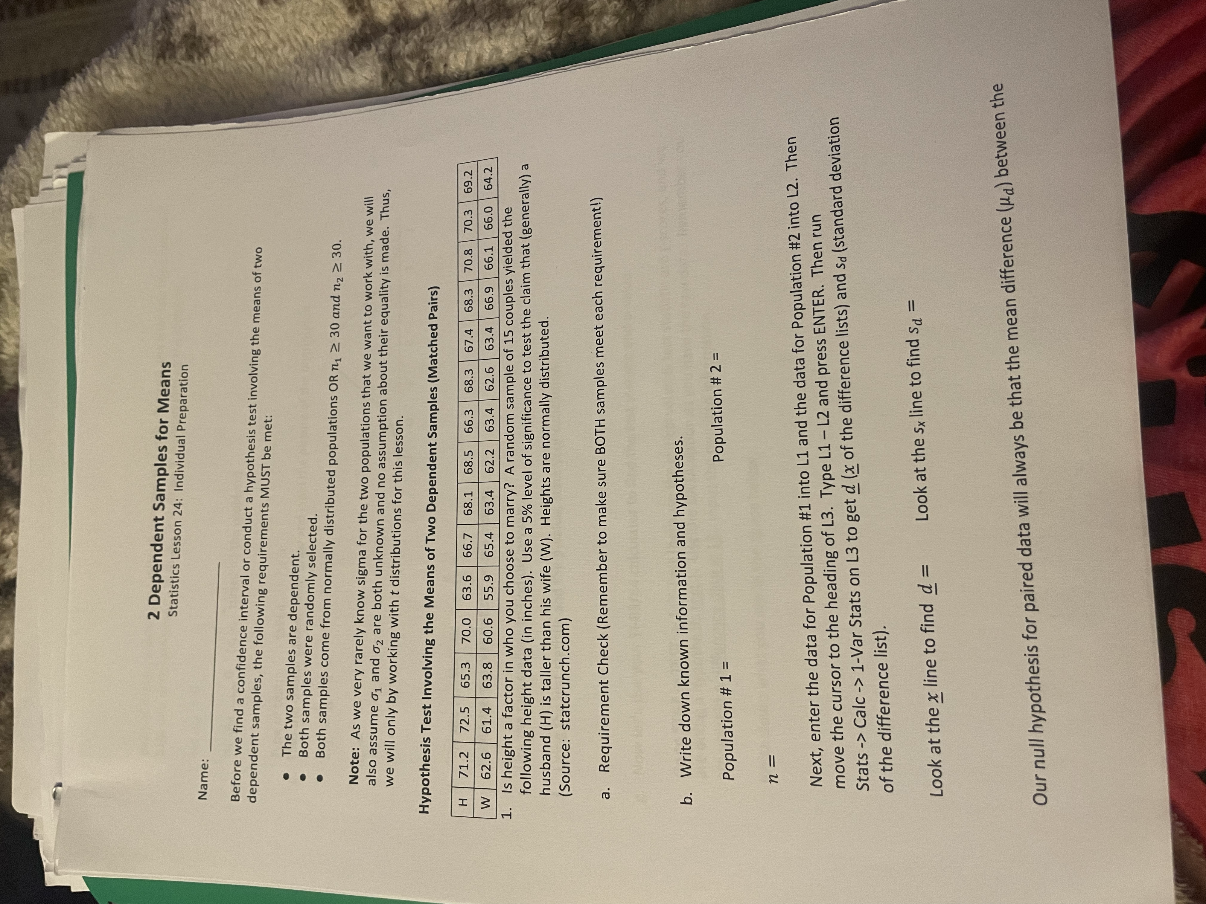 Involving the Means of Two Dependent Samples (Matched Pairs) A drug company