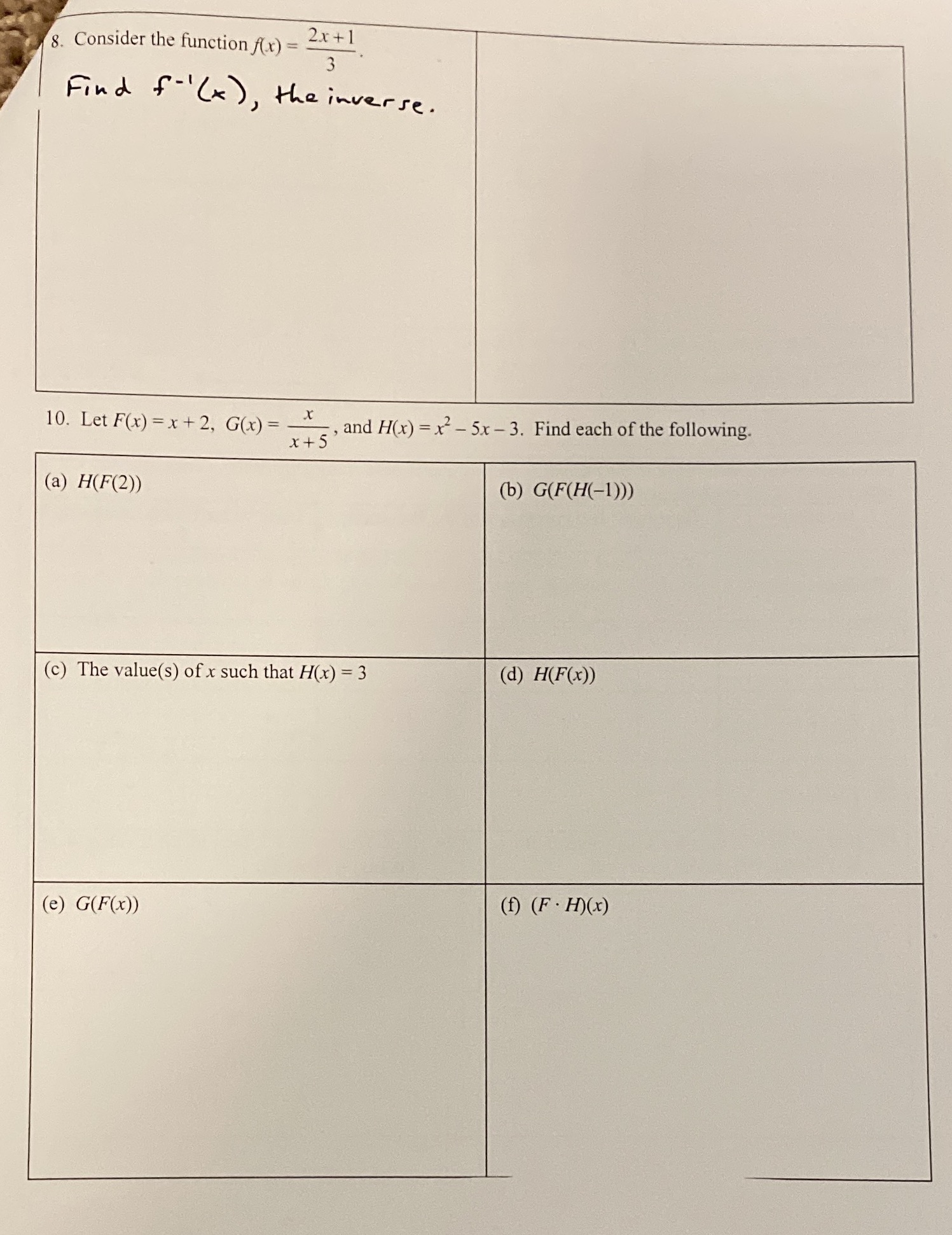  8. Consider the function f(x) = 2x+ 1 3 Find f-'