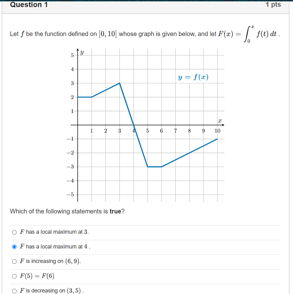  Question 1 1 pts .7: Let f be the function dened
