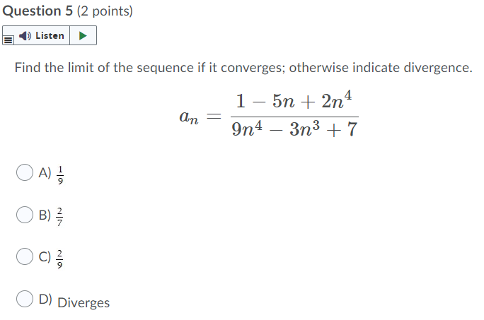 3 4Question 2 (2 points) () Listen Write the first four elements