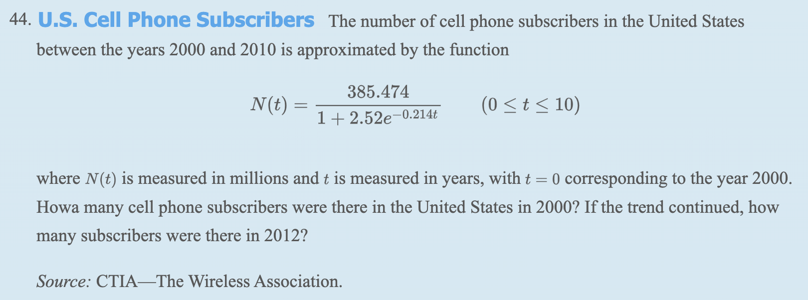 from 1907 through 2007 is given by W(t) = 49.9 + 17.1