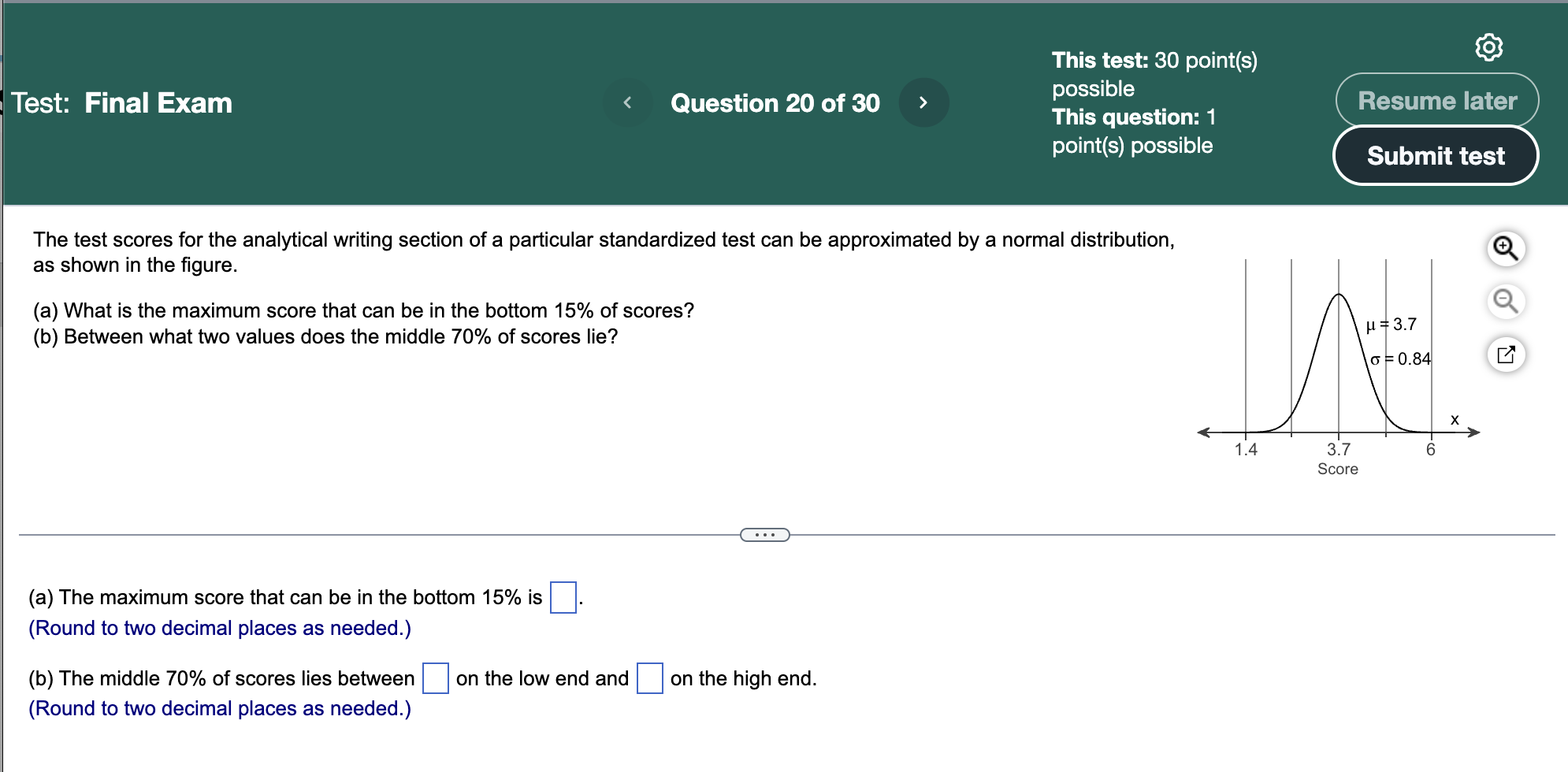  This test: 30 point(s) possible This question: 1 point(s) possible Test: