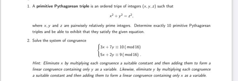 detailed solution 1. A primitive Pythagorean triple is an ordered tripe of