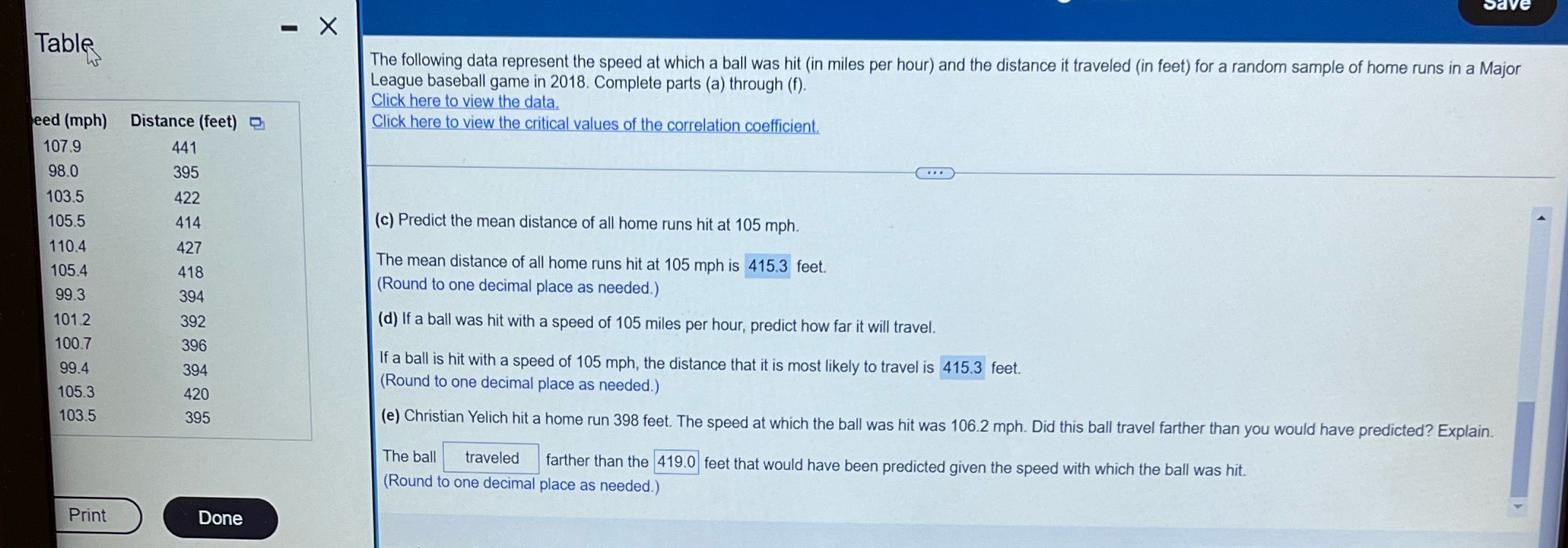 Save X Table The following data represent the speed at which