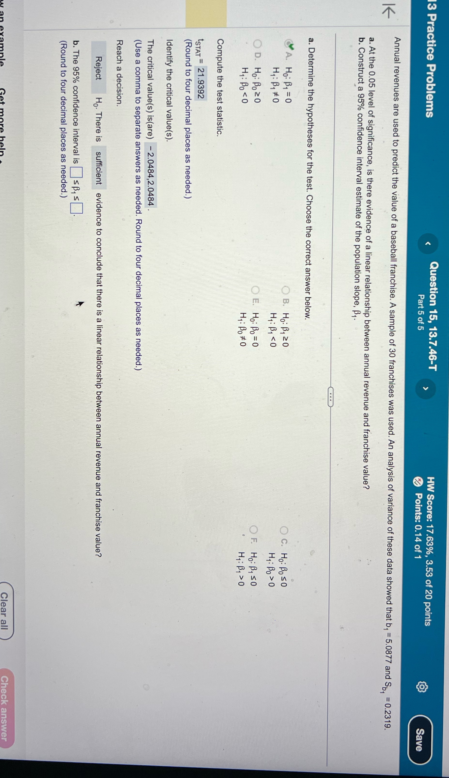 Please find B 3 Practice Problems Question 15, 13.7.46-T HW Score: 17.63%,