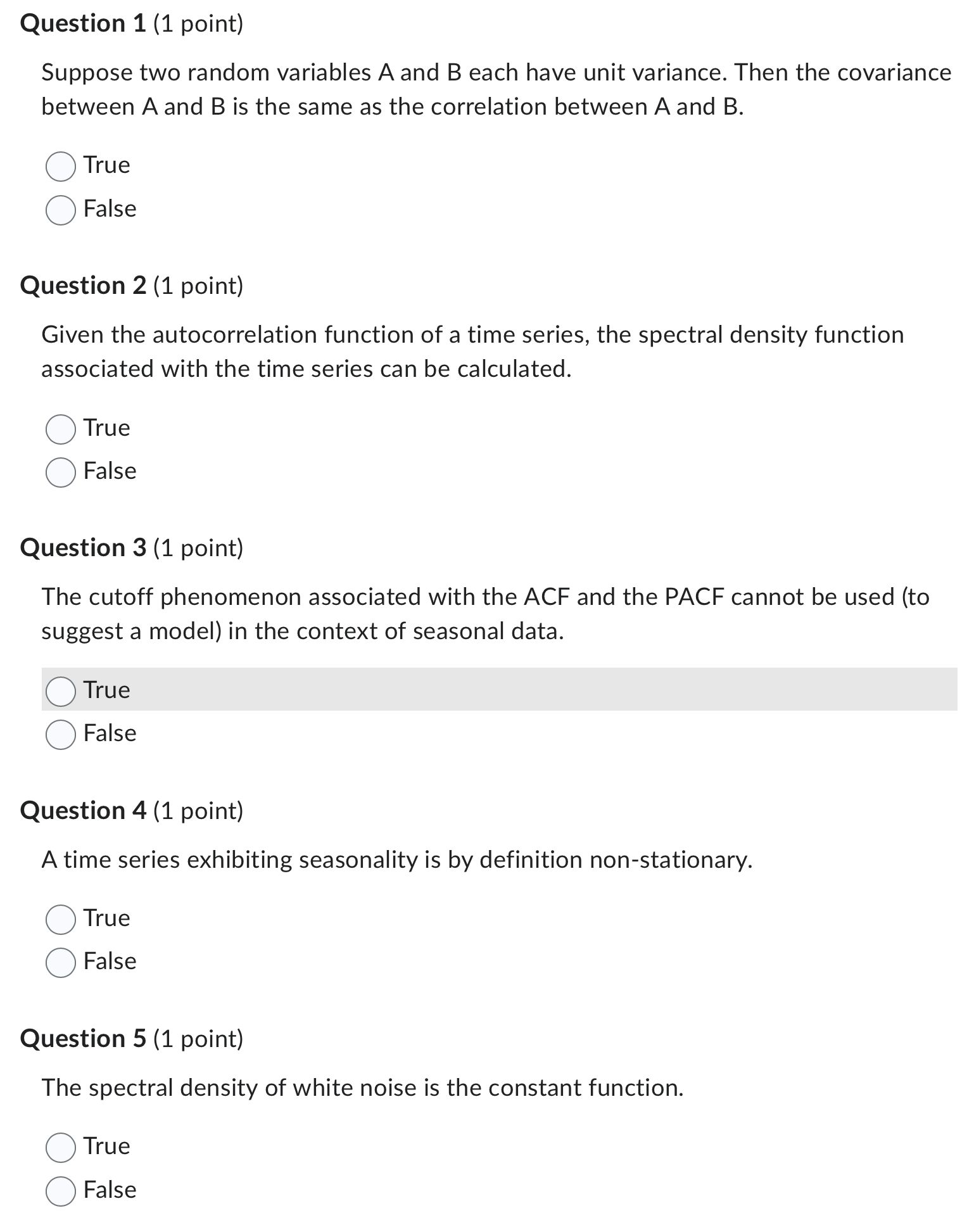  Question 1 (1 point) Suppose two random variables A and B