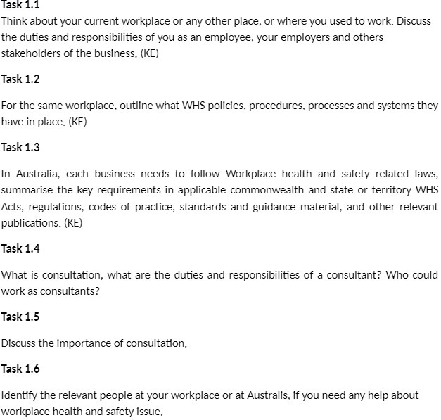 Task 1.1 Think about your current workplace or any other place,