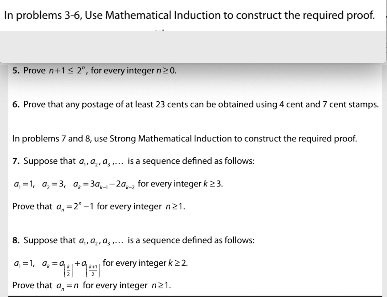 Prove n+l 2, for every integer n 20. 6. Prove that any