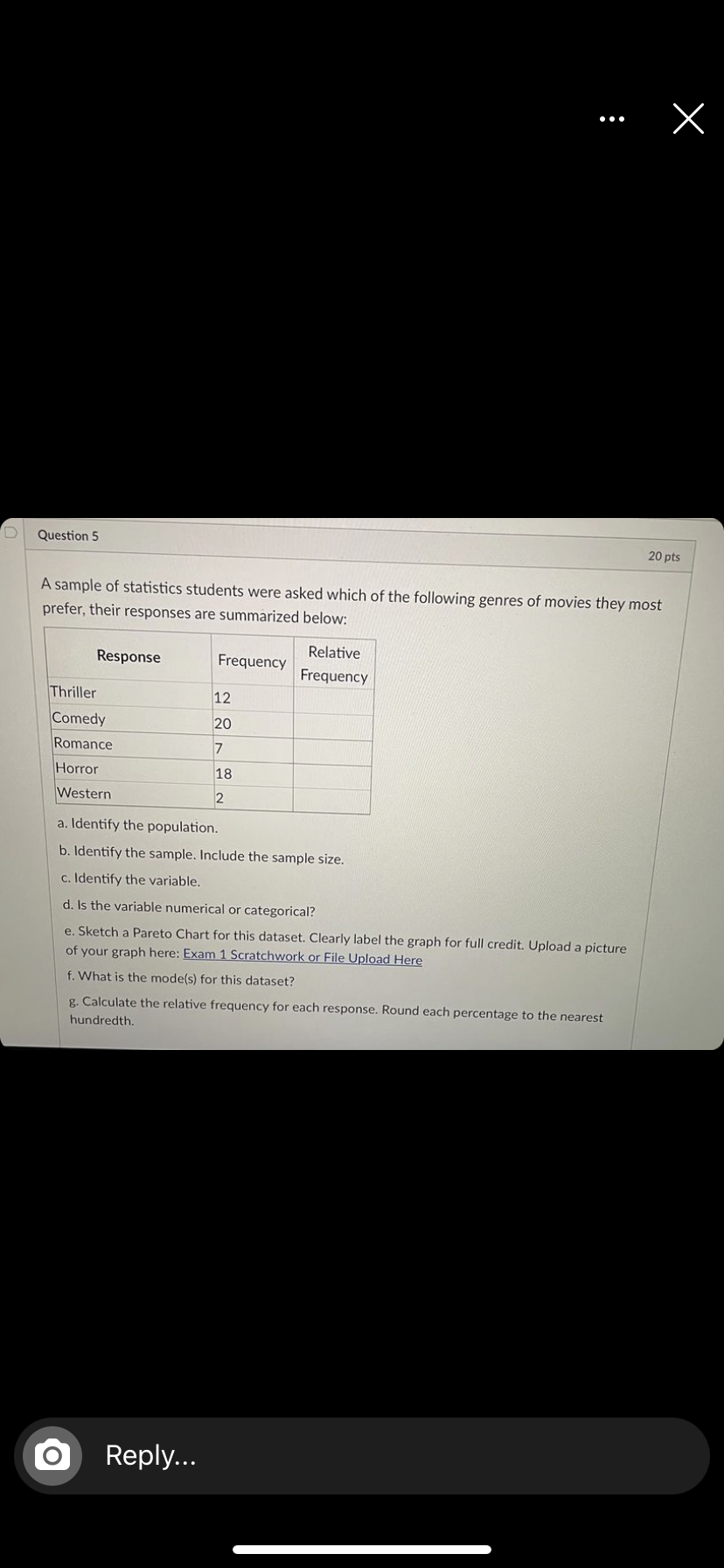 of statistics students were asked which of the following genres of movies