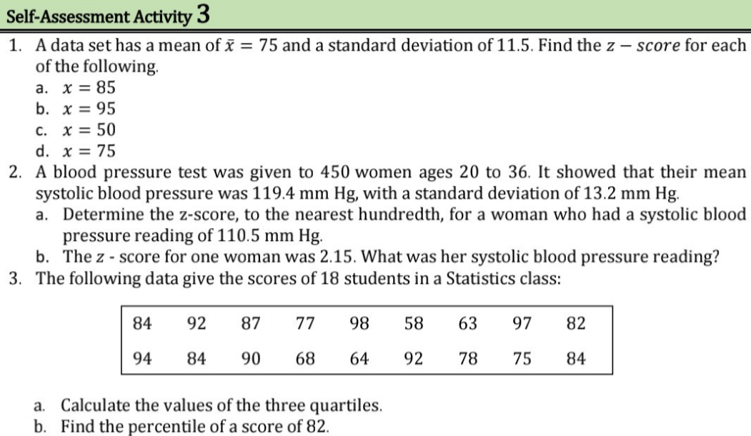 Self-Assessment Activity 3 1. A data set has a mean off