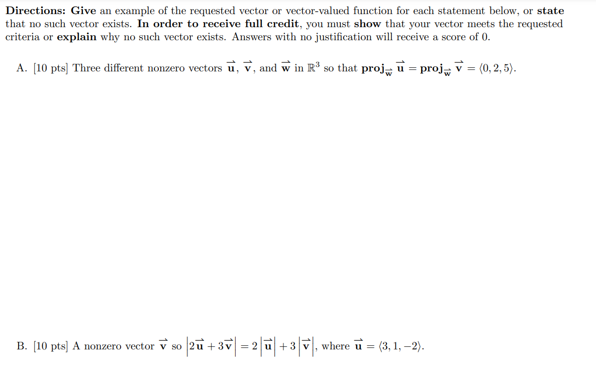  Directions: Give an example of the requested vector or vectorvalued function