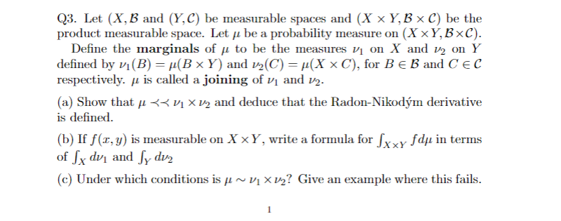 Q3. Let (X, B and (Y, C) be measurable spaces and (X
