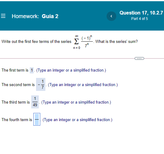 Homework: Question 17, 10.27 Guia 2 Part 4 of 5 Write out