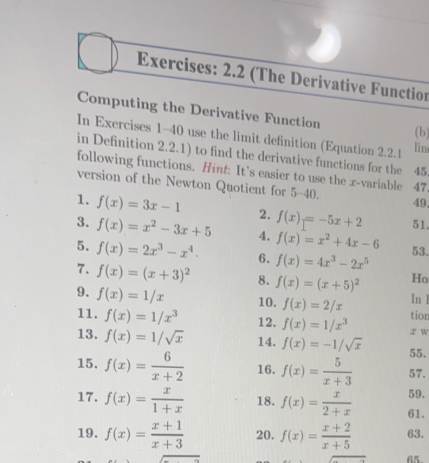 #14 Exercises: 2.2 (The Derivative Function Computing the Derivative Function (b In