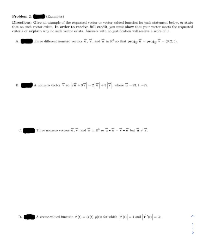 or vector-valued function for each statement below, or state that no such