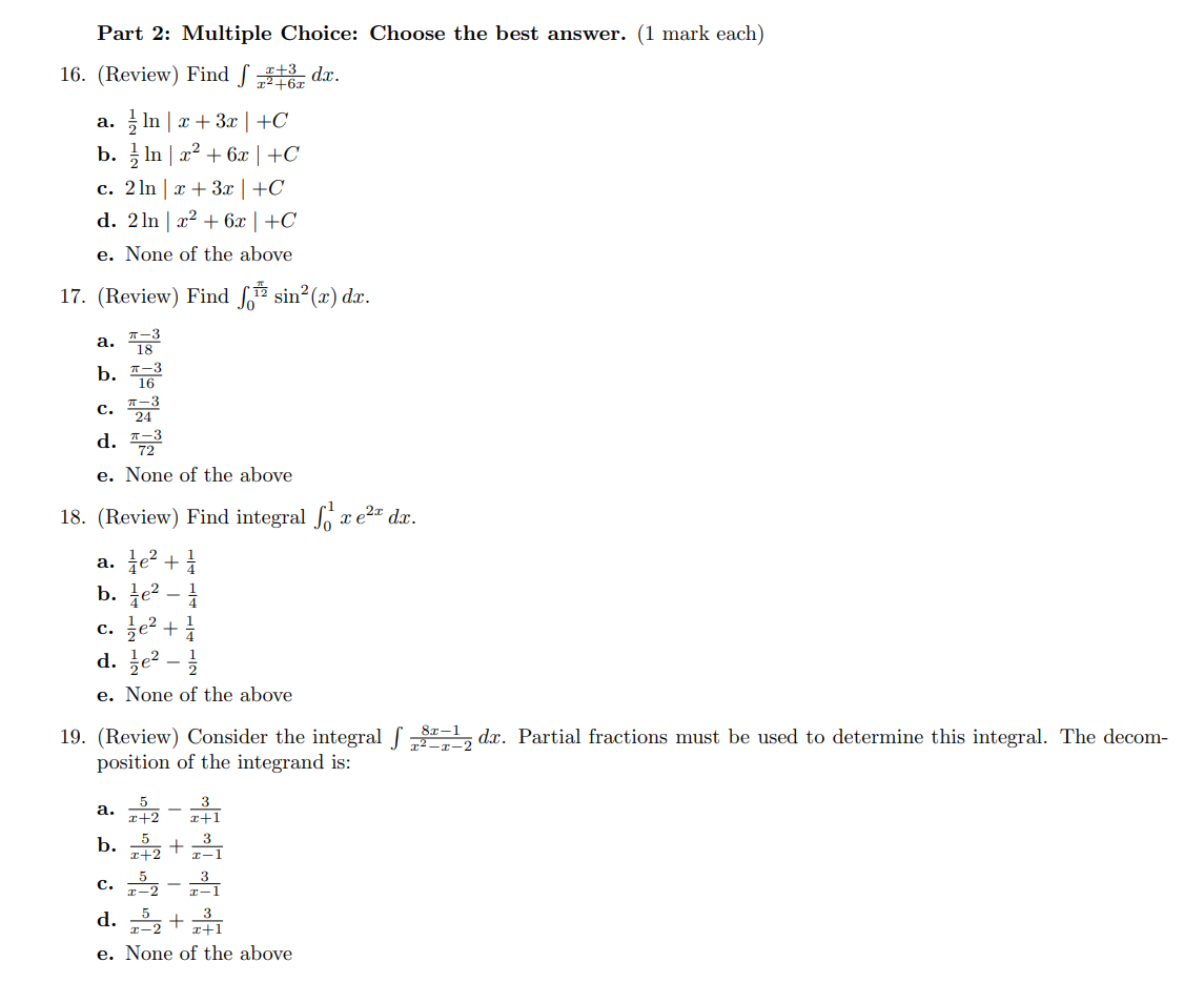 16. (Review) Find S a. - In | x + 3x |