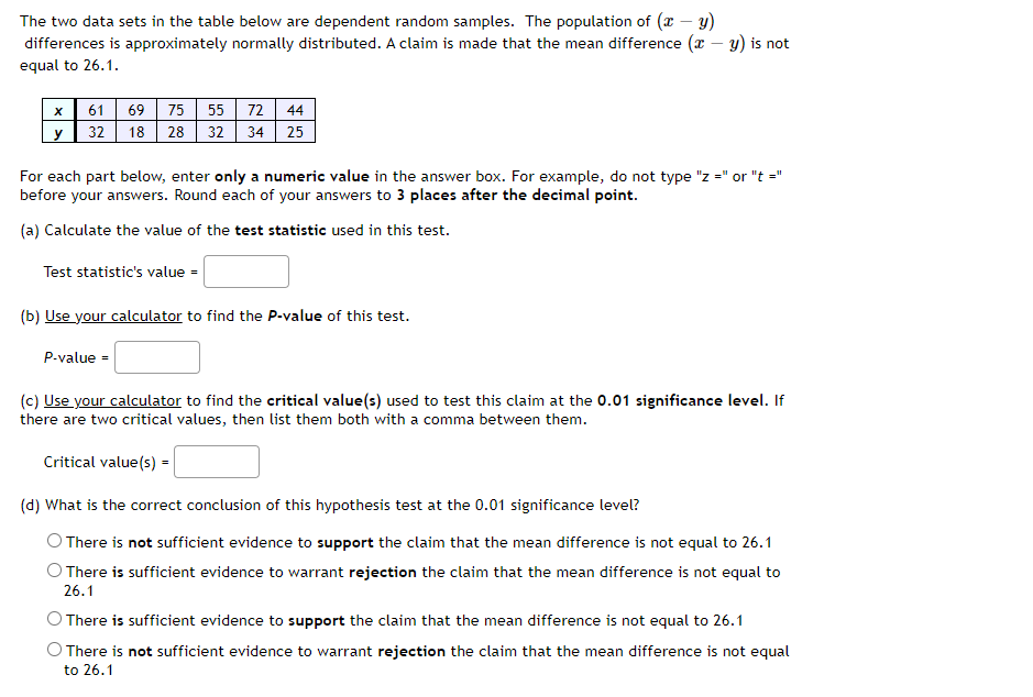 samples. The population of (m y) differences is approximately normally distributed. A