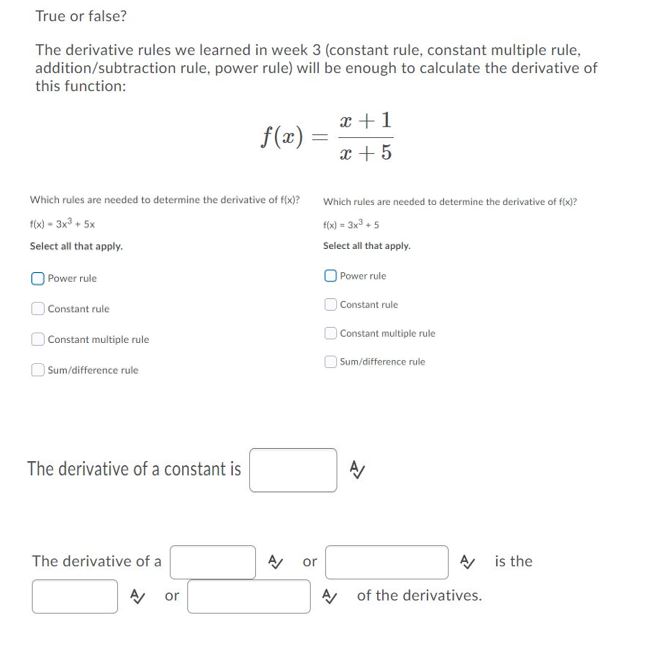 (constant rule, constant multiple rule, addition/subtraction rule, power rule) will be enough
